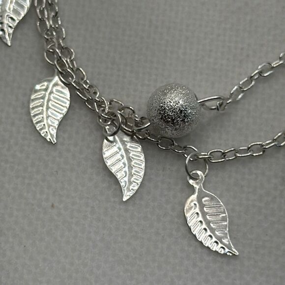 Brand New!! Double chain bracelet, anklet with leaf charms and textured disco ba - Picture 2 of 3